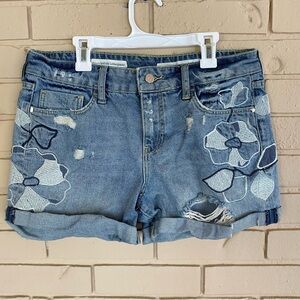 Pilcro Anthropologie Hyphen Denim Shorts Size 28 Floral embroidery Casual Boho